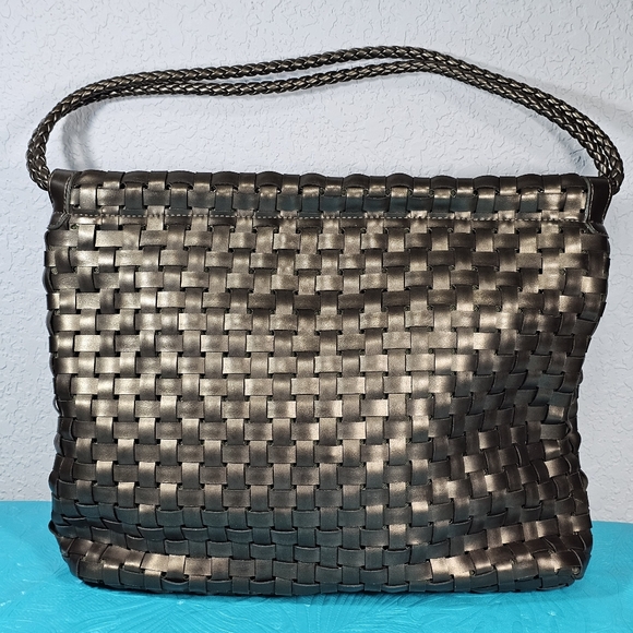 Nine West Handbags - NINE WEST Woven Shoulder Tote Faux Leather Braided Shoulder Handbag Purse Bronze